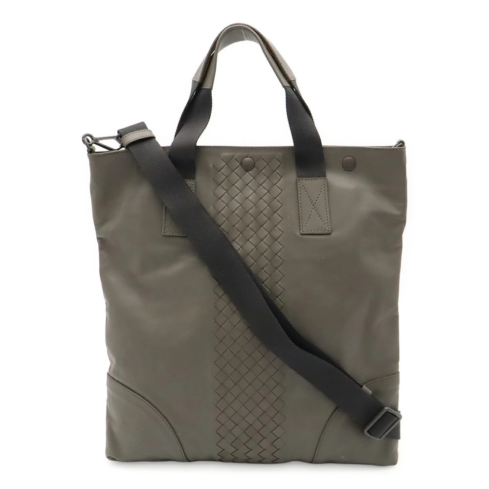 BOTTEGA VENETA Intrecciato Tote Bag Shoulder Vertical Leather Gray